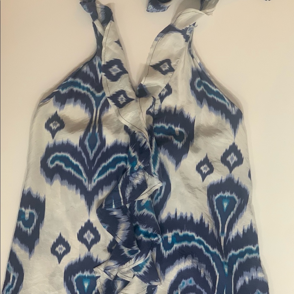 Banana republic Blue and white okay silk halter